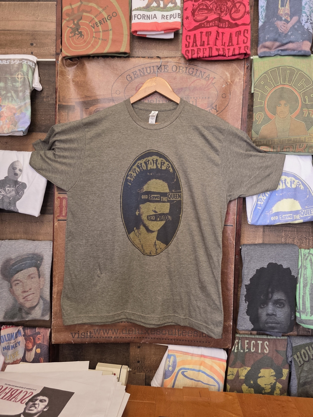 Tultex Olive Green 'God Save The Queen' Graphic Tee